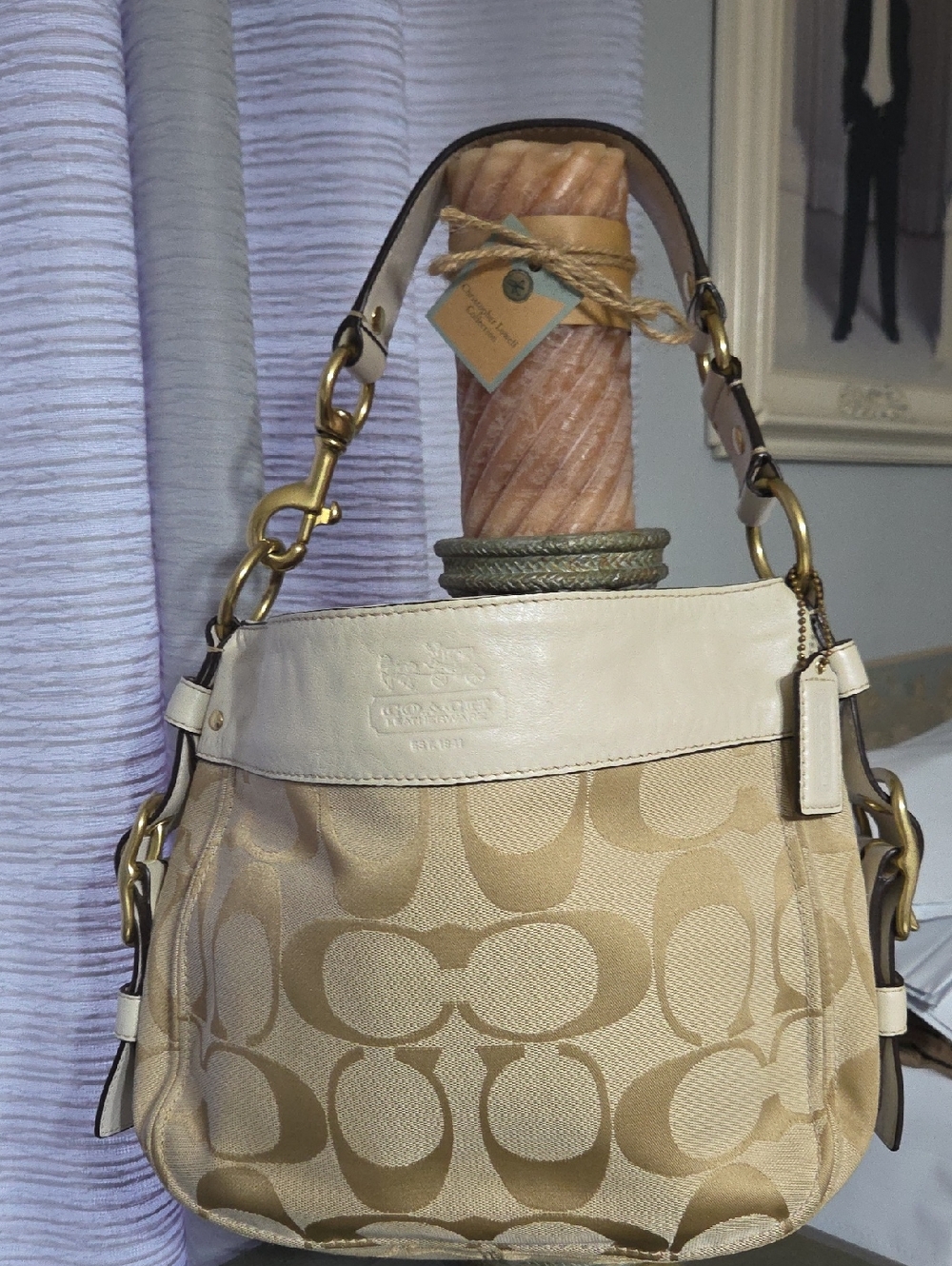 Coach Tan & Cream Signature Canvas Shoulder Bag